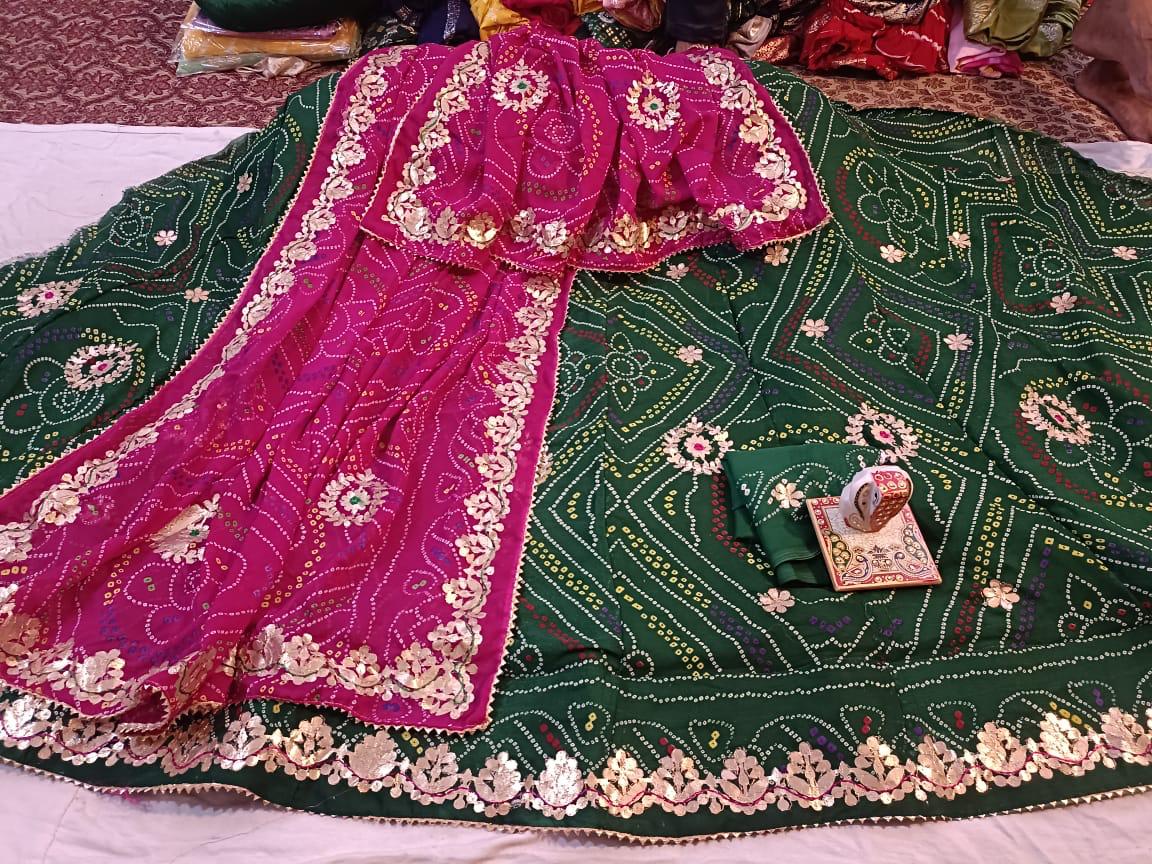 Traditional Rajasthani Lehenga Choli with Bandhani Print and Gotta Patti Work