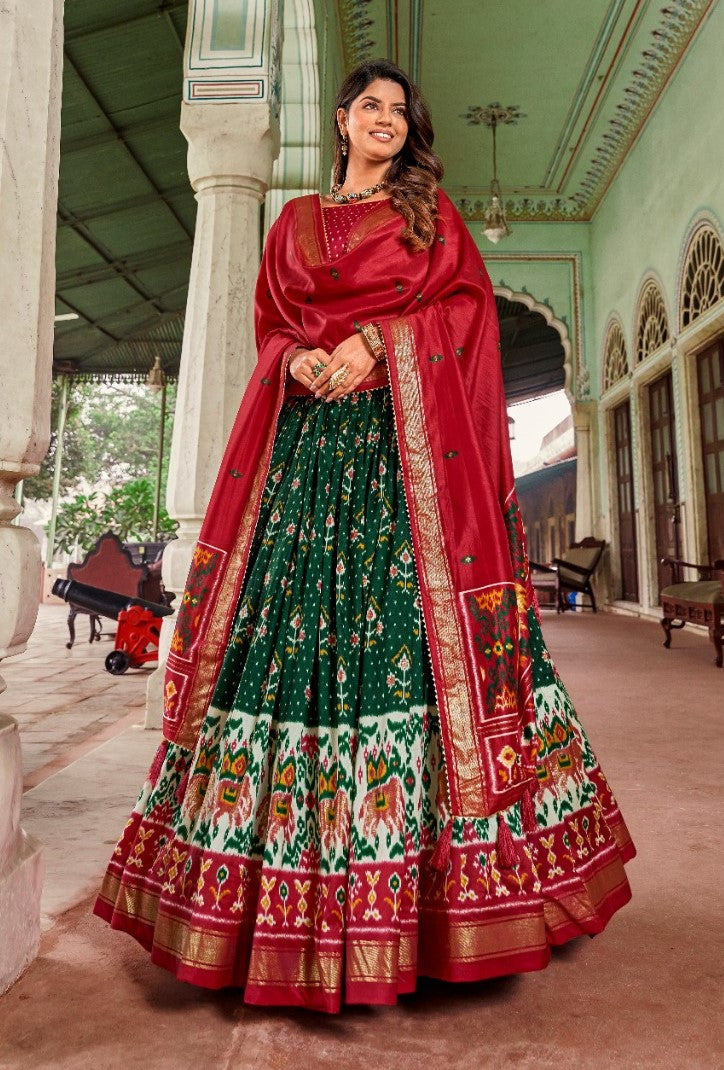 Tussar Silk Lehenga Choli with Patola Print & Foil Work - Perfect for Weddings & Festivals - KANHASAREE