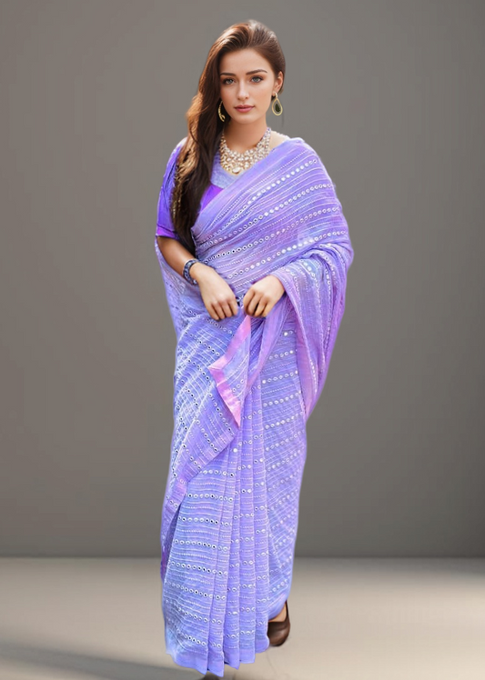 Bollywood Bliss: Heavy Georgette Embroidery Mirror Work Saree - KANHASAREE