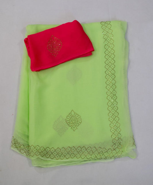 Pure Chiffon Siroski work Saree with border - Kanhasarees by ksds
