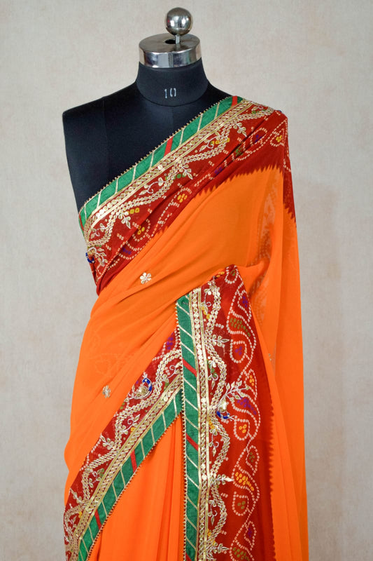 Traditional Peacock Gota Patti Handwork Buties Saree in pure Georgette - Kanhasarees by ksds