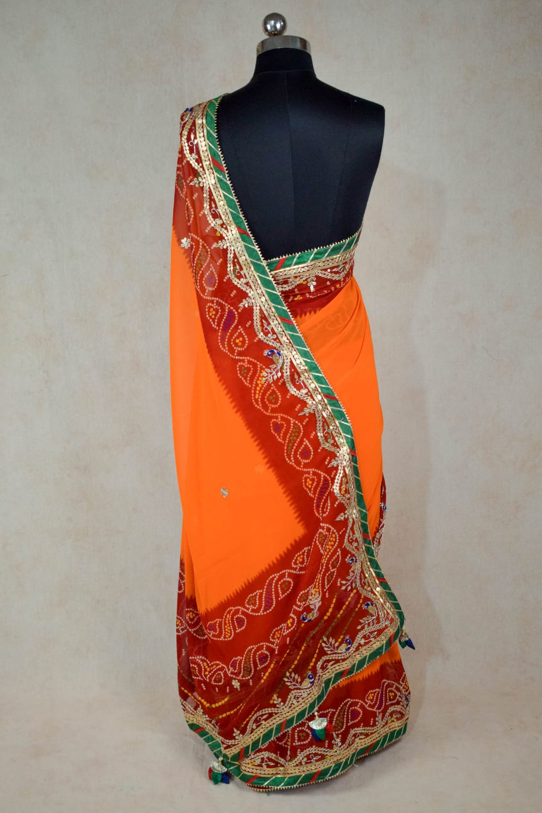 Traditional Peacock Gota Patti Handwork Buties Saree in pure Georgette - Kanhasarees by ksds