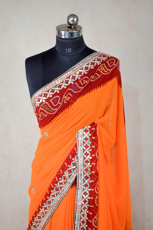 Traditional Rajasthani Piliya Chunri Saree with Gota Patti Handwork - Kanhasarees by ksds