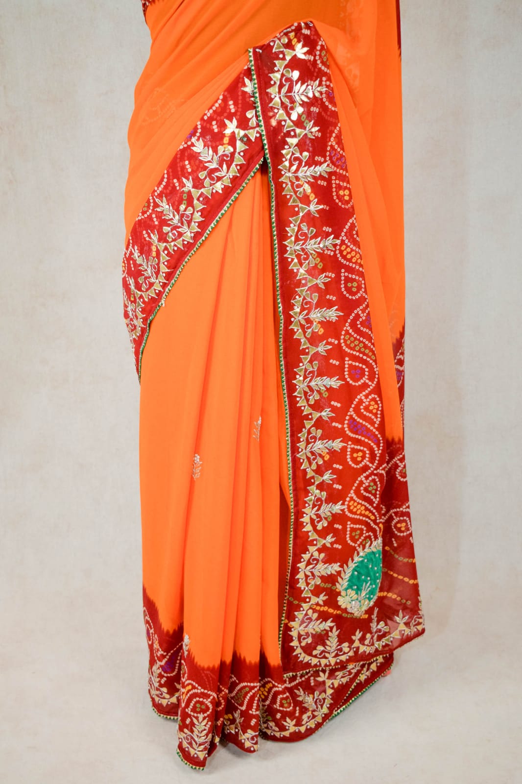 Traditional Rajasthani Pure Georgette Gotapatti Saree with Beautiful Borders - KANHASAREE