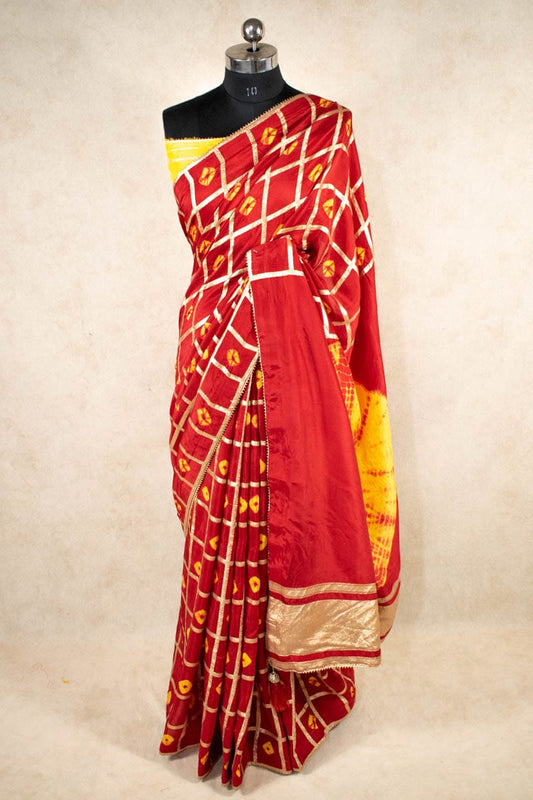 Pure Gajji Silk Red Tie-Dye Bandhani Saree - KANHASAREE