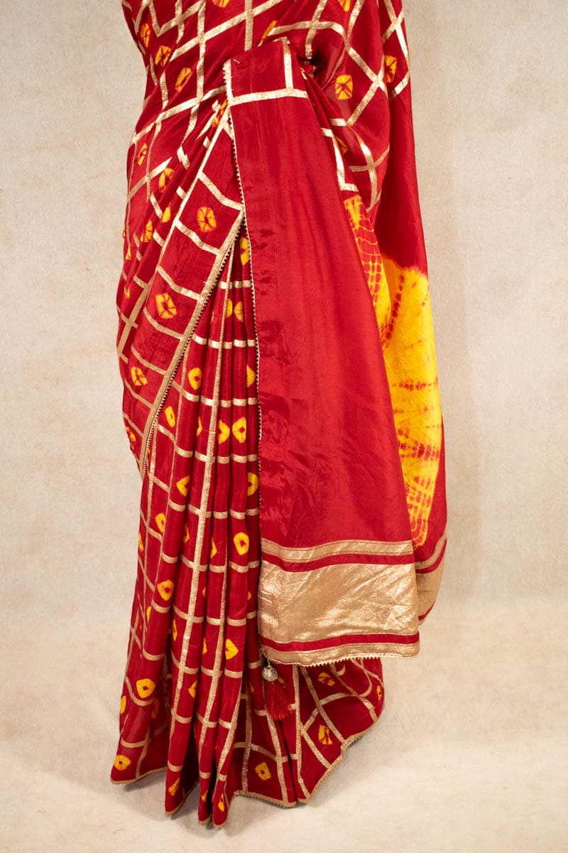 Pure Gajji Silk Red Tie-Dye Bandhani Saree - KANHASAREE