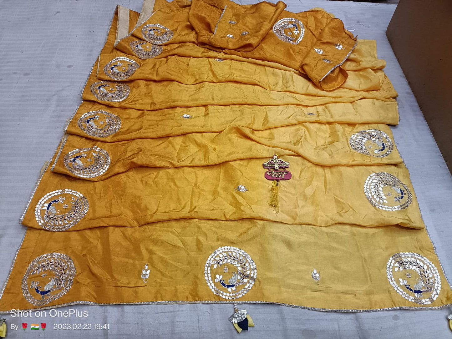 Pure Upara Silk Buta & Buti Saree with Gota Patti Peacock Work - KANHASAREE