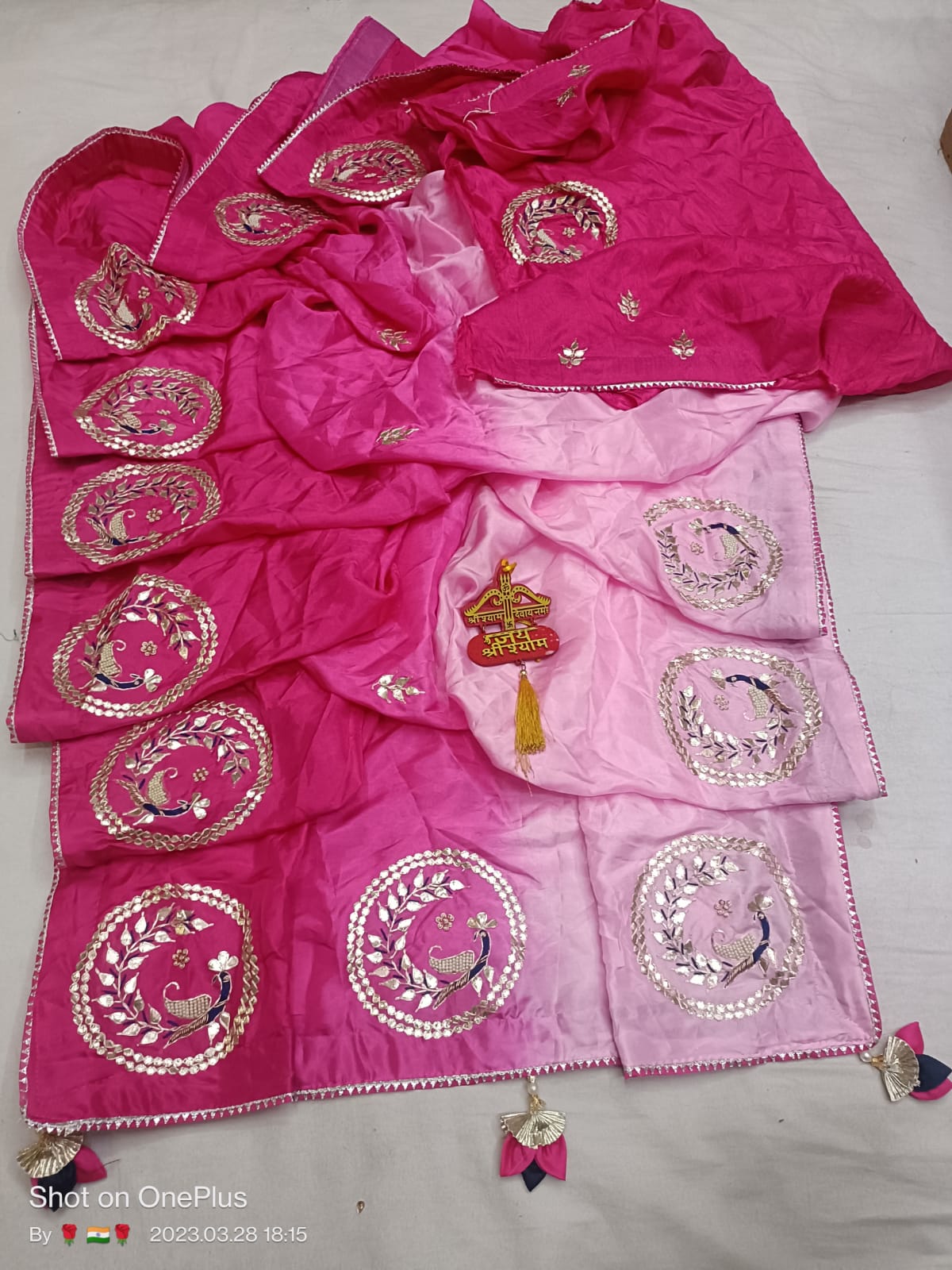 Pure Upara Silk Buta & Buti Saree with Gota Patti Peacock Work - KANHASAREE
