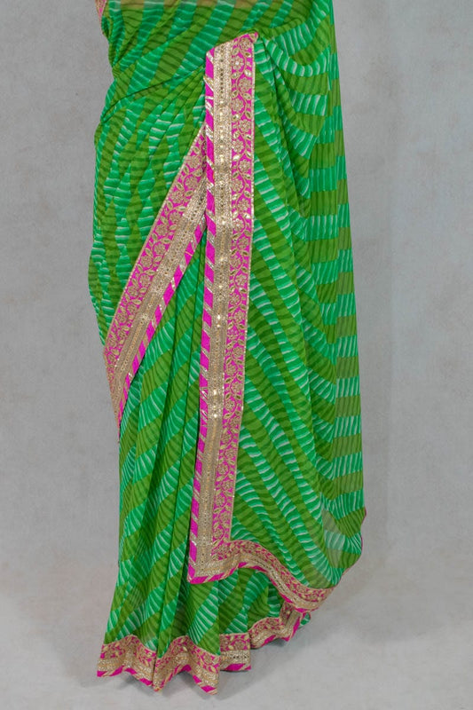 Marble Georgette Gota Work Border Saree with Dhupian Silk Blouse - KANHASAREE