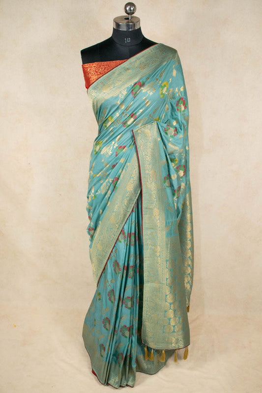 Dola Silk Meenakari Weaving Saree with Contrast Red Blouse - KANHASAREE
