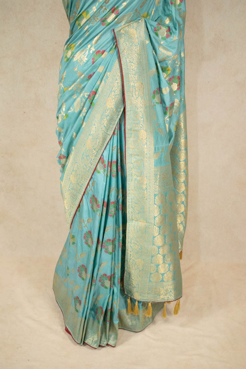 Dola Silk Meenakari Weaving Saree with Contrast Red Blouse - KANHASAREE