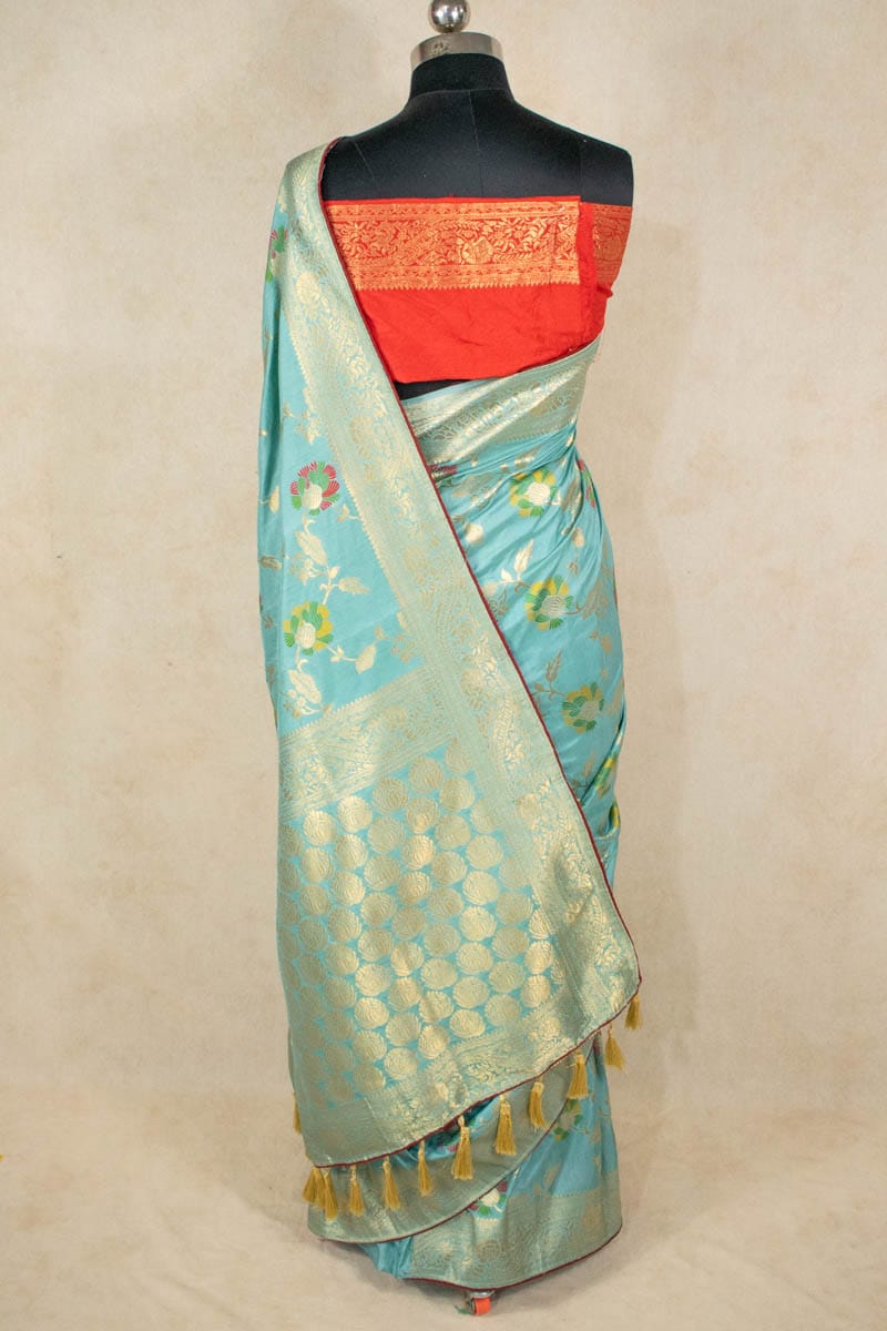 Dola Silk Meenakari Weaving Saree with Contrast Red Blouse - KANHASAREE