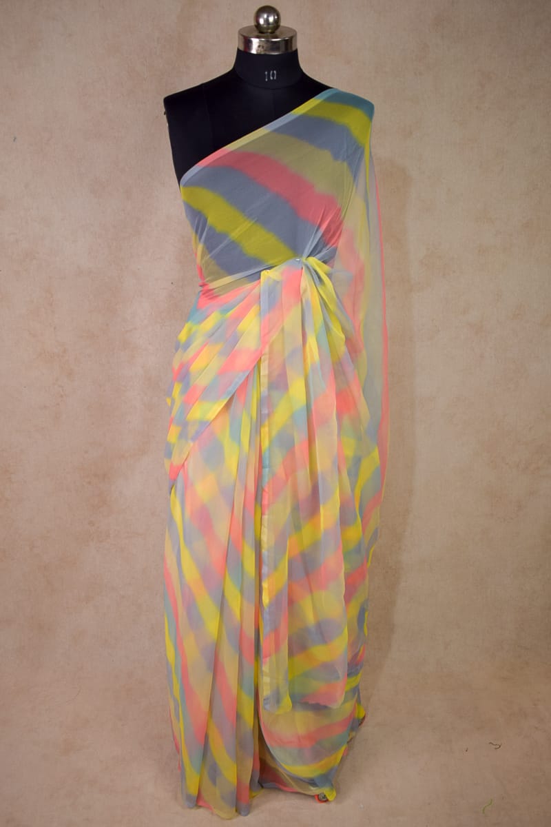 Broad Leheriya Print Soft Chiffon Saree - Elegant Ethnic Charm - KANHASAREE