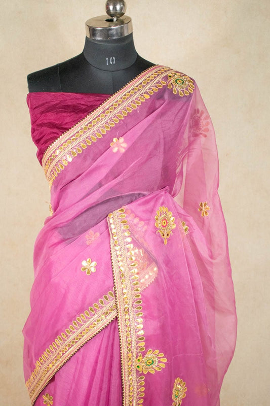 Organza Gotapatti Work Saree - Jaipuri Bandhani Collection - Kanhasarees by ksds
