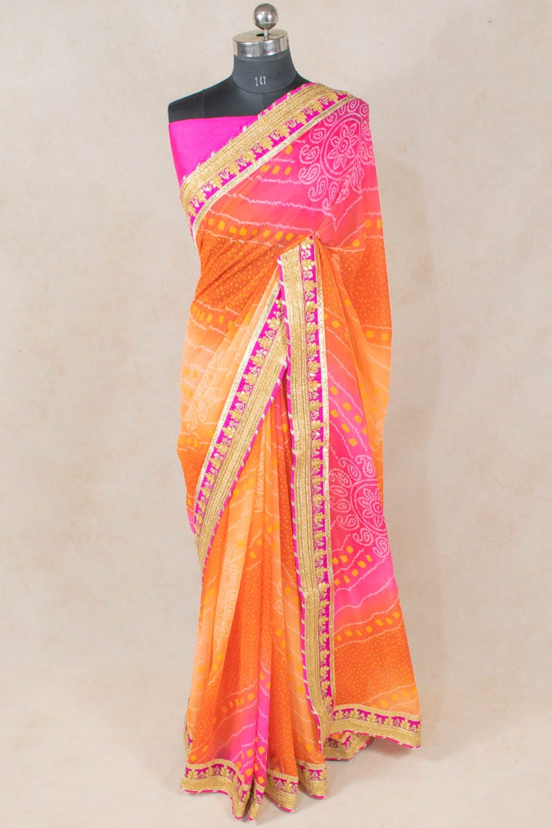 Pure Georgette Saree with Dhupian Blouse and Gota Border - KANHASAREE
