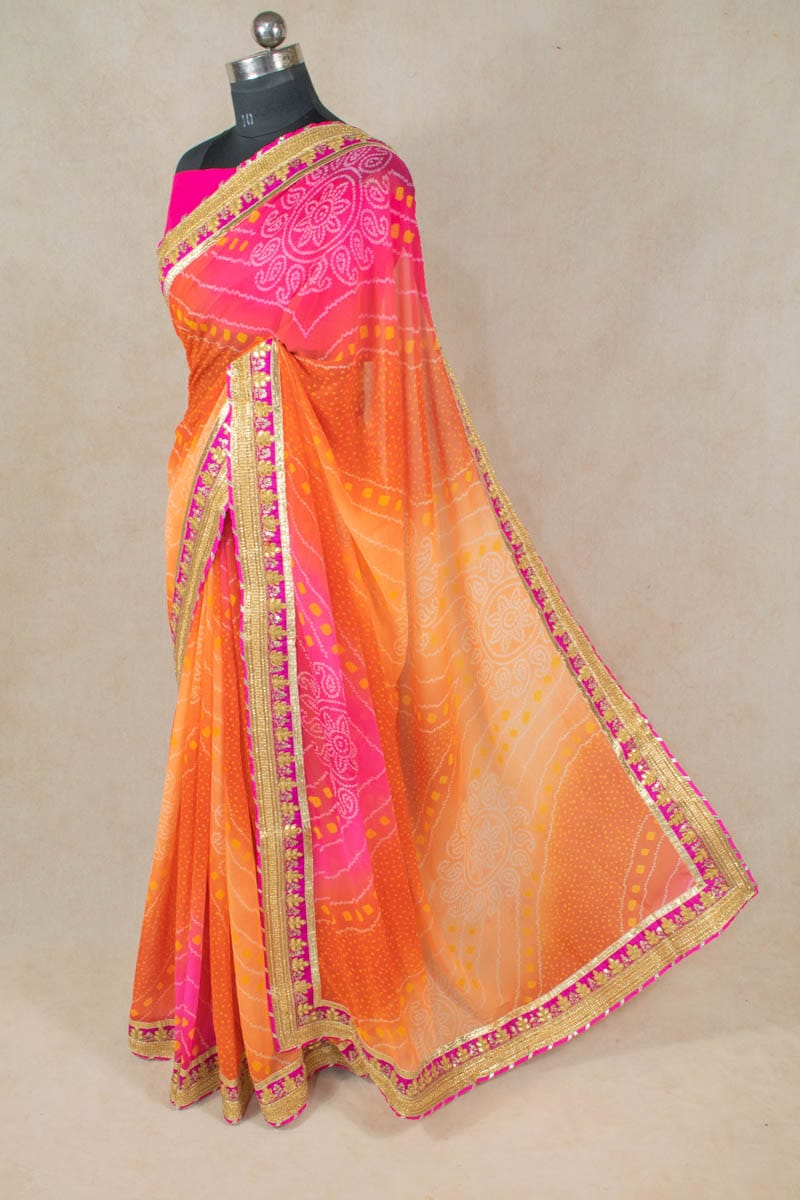 Pure Georgette Saree with Dhupian Blouse and Gota Border - KANHASAREE