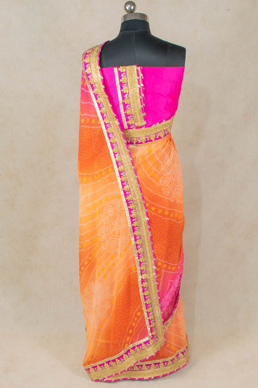 Pure Georgette Saree with Dhupian Blouse and Gota Border - Kanhasarees by ksds