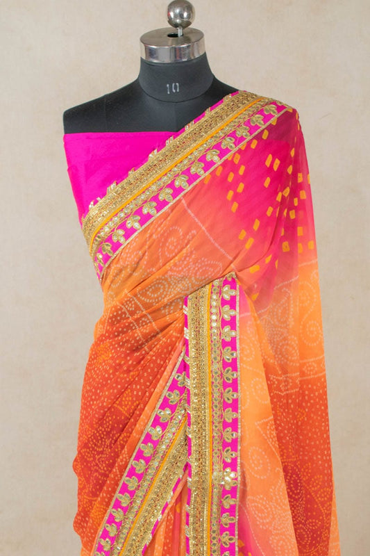 Pure Georgette Saree with Dhupian Blouse and Gota Border - Kanhasarees by ksds