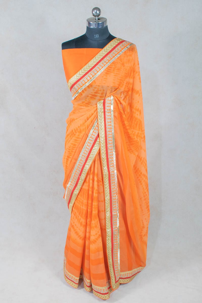 Georgette Saree with Dhupian Silk Blouse and Gota Border - KANHASAREE