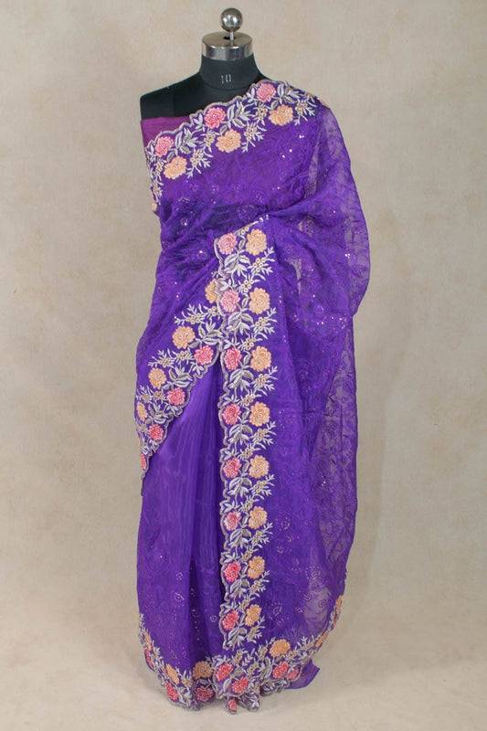 Pure Organza Silk Saree with Sequence Embroidery - KANHASAREE