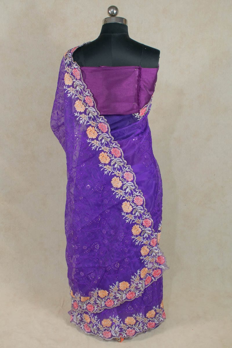 Pure Organza Silk Saree with Sequence Embroidery - KANHASAREE
