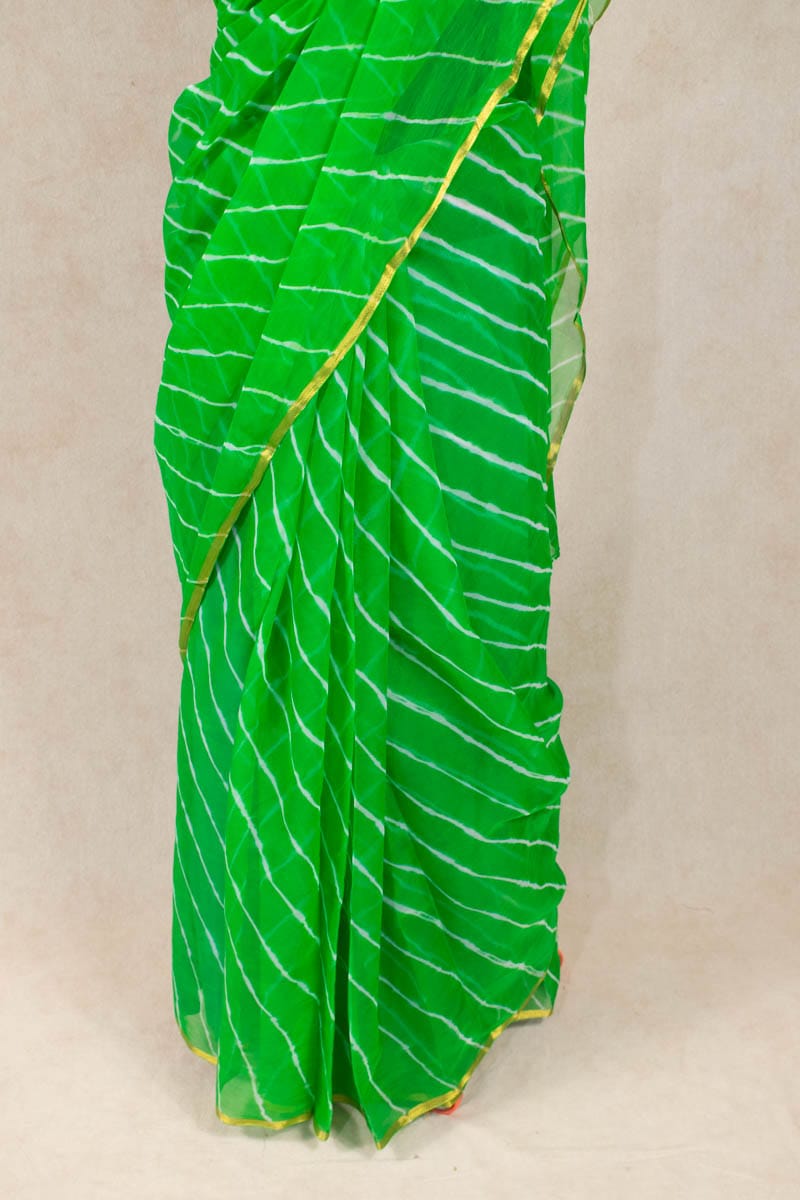 Jaipuri Hand Dyed Nazneen Chiffon Leheriya Saree - KANHASAREE