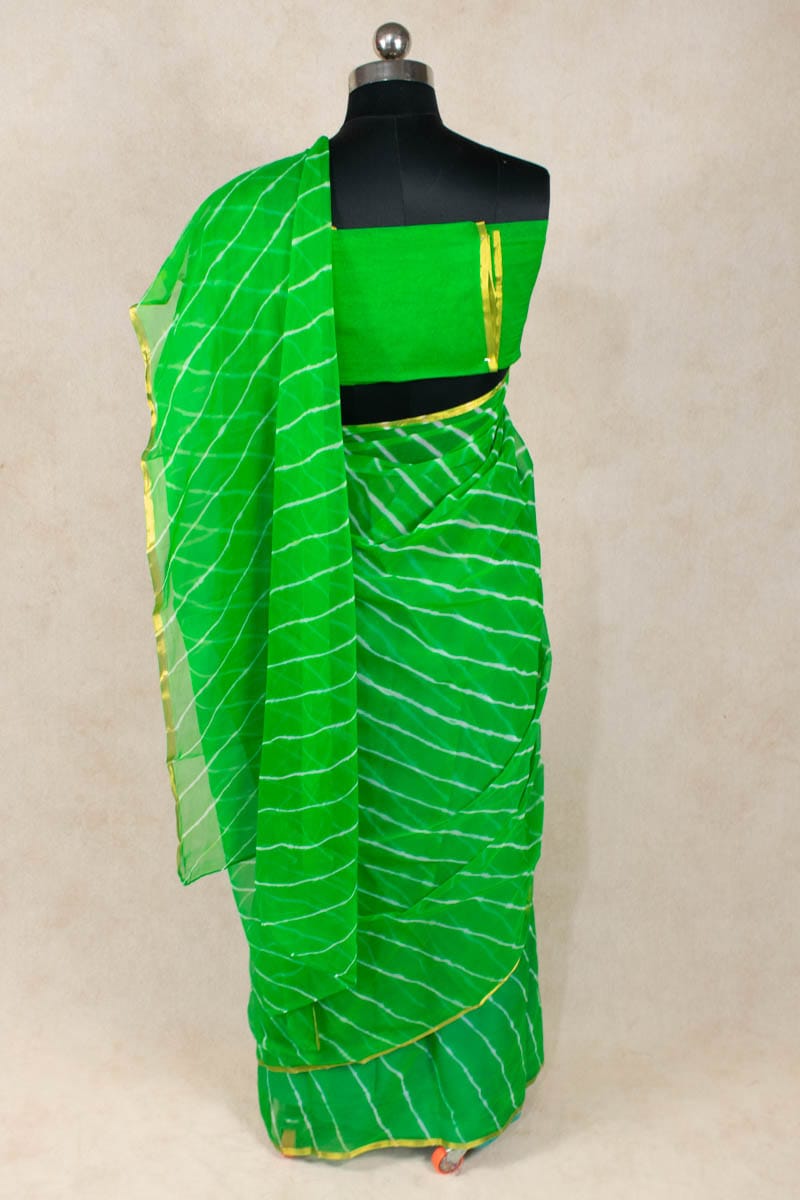 Jaipuri Hand Dyed Nazneen Chiffon Leheriya Saree - KANHASAREE