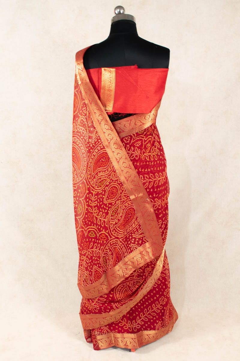 Traditional Red Bandhani Georgette Saree - Pure Elegance from Rajasthan - KANHASAREE