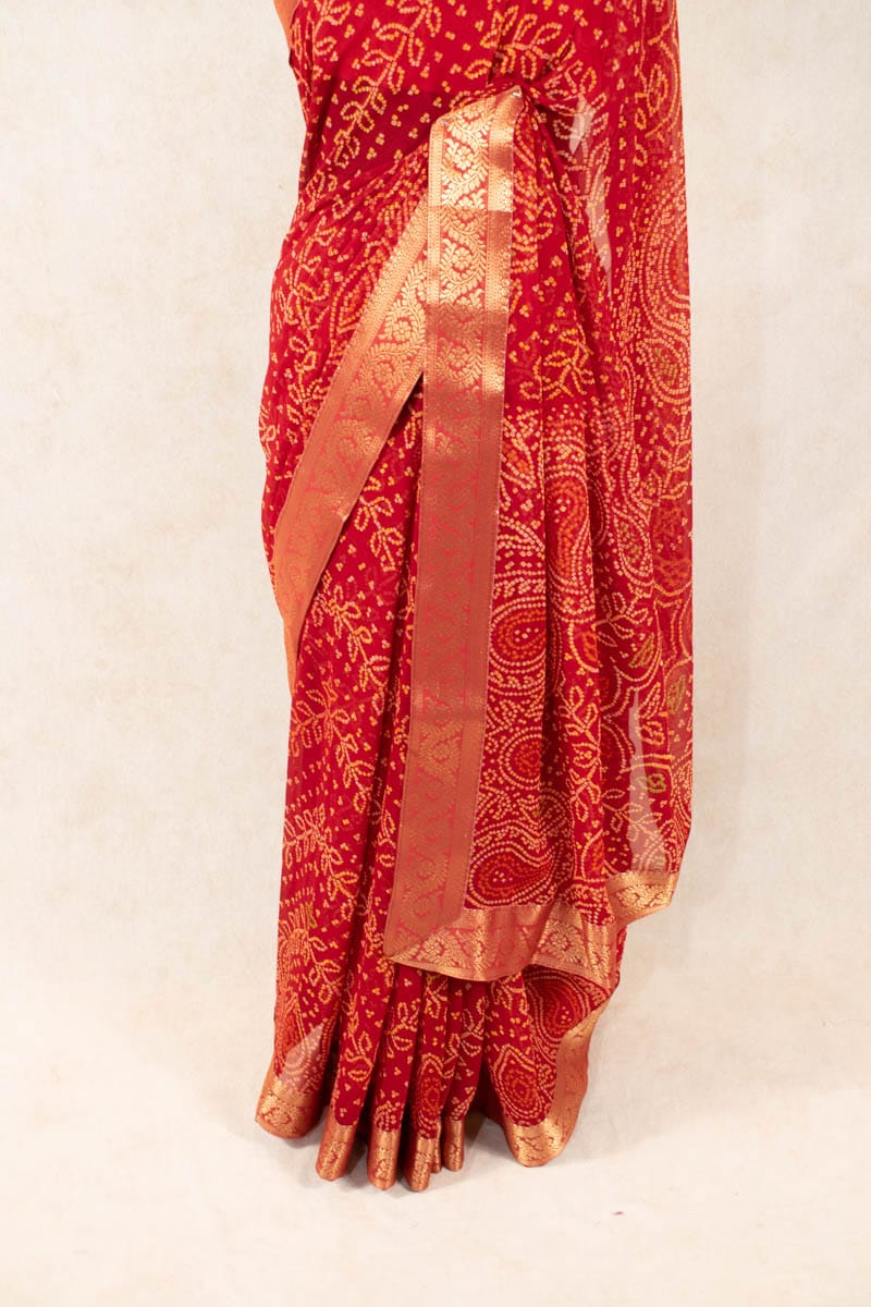 Traditional Red Bandhani Georgette Saree - Pure Elegance from Rajasthan - KANHASAREE