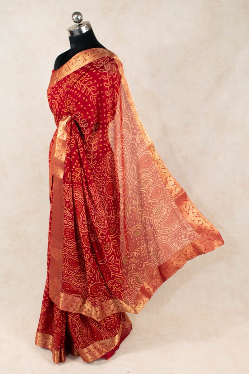 Traditional Red Bandhani Georgette Saree - Pure Elegance from Rajasthan - KANHASAREE
