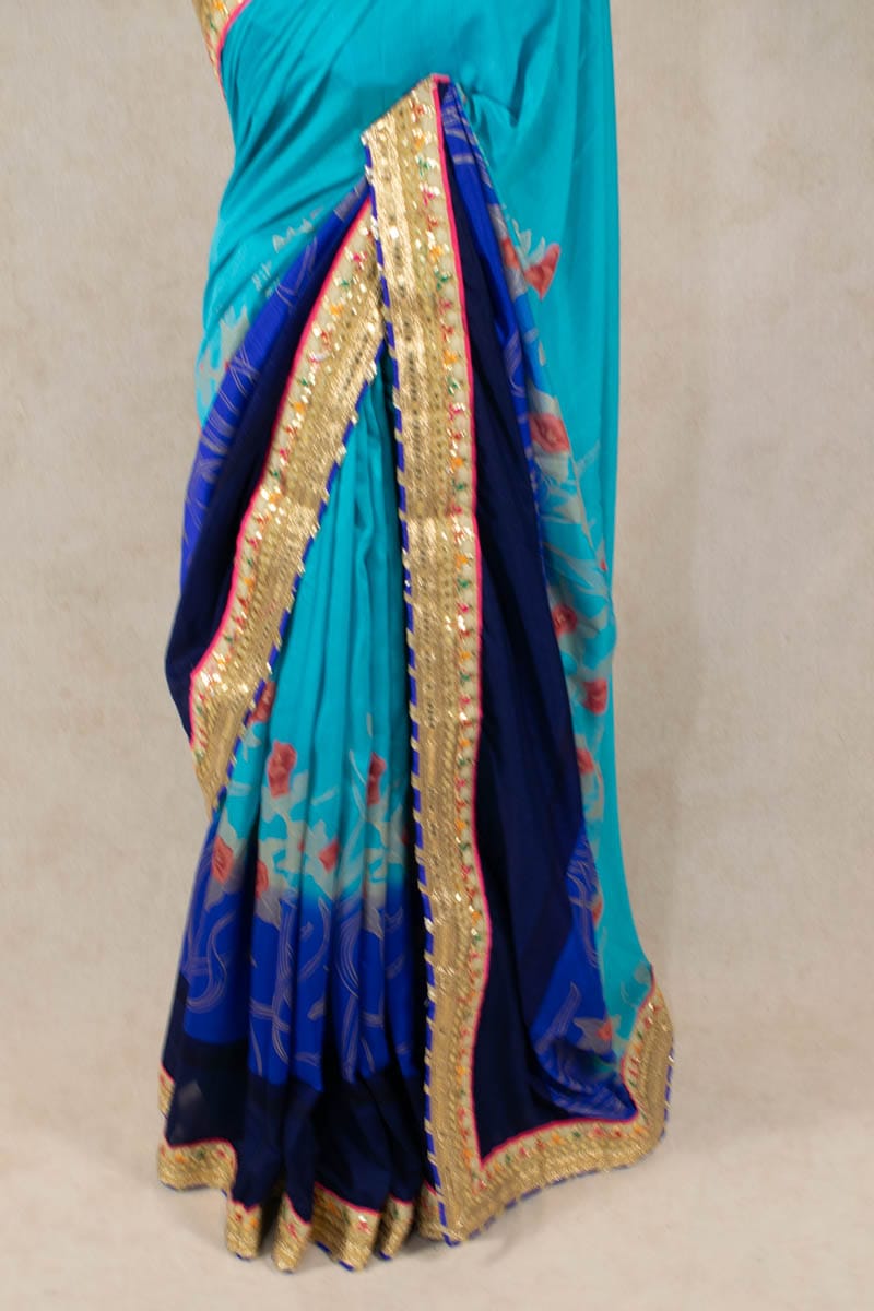 Soft Silk Printed Foil Border Gota Saree - KANHASAREE