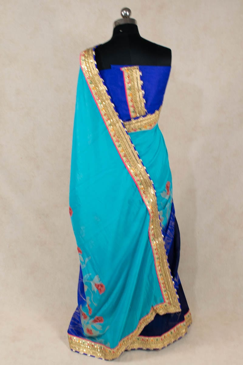 Soft Silk Printed Foil Border Gota Saree - KANHASAREE