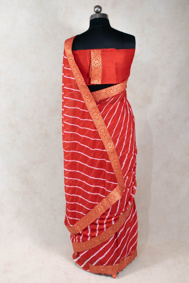Pure Georgette Red Leheriya Saree - Elegant Ethnic Attire - KANHASAREE