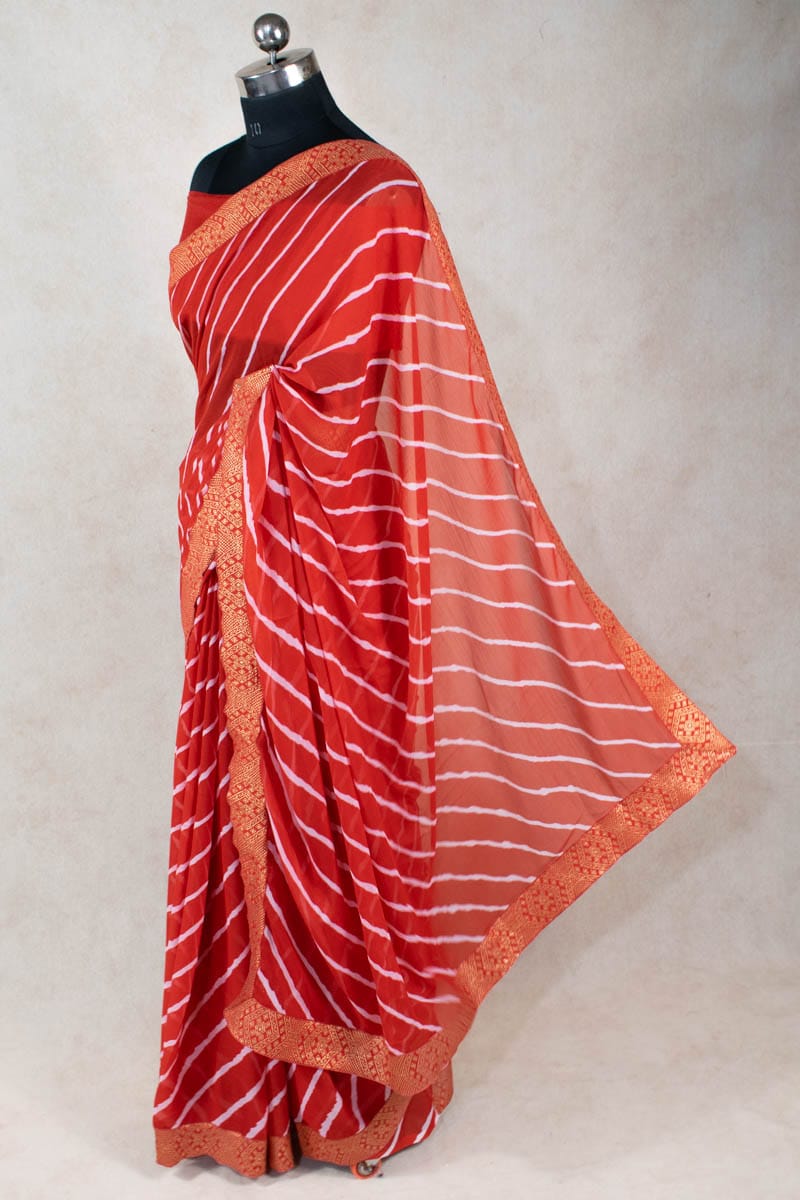 Pure Georgette Red Leheriya Saree - Elegant Ethnic Attire - KANHASAREE