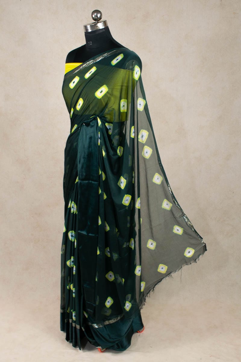 Jaipuri Bandhani Chinon Hand Tied Dyed Saree - KANHASAREE