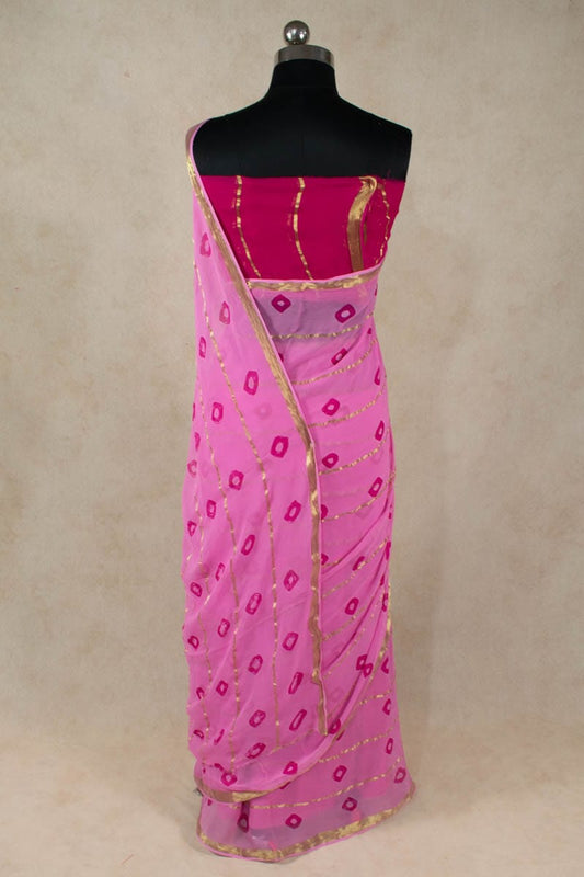 Printed Zari Lines Pure Georgette Bandhani Saree - Kanhasarees by ksds