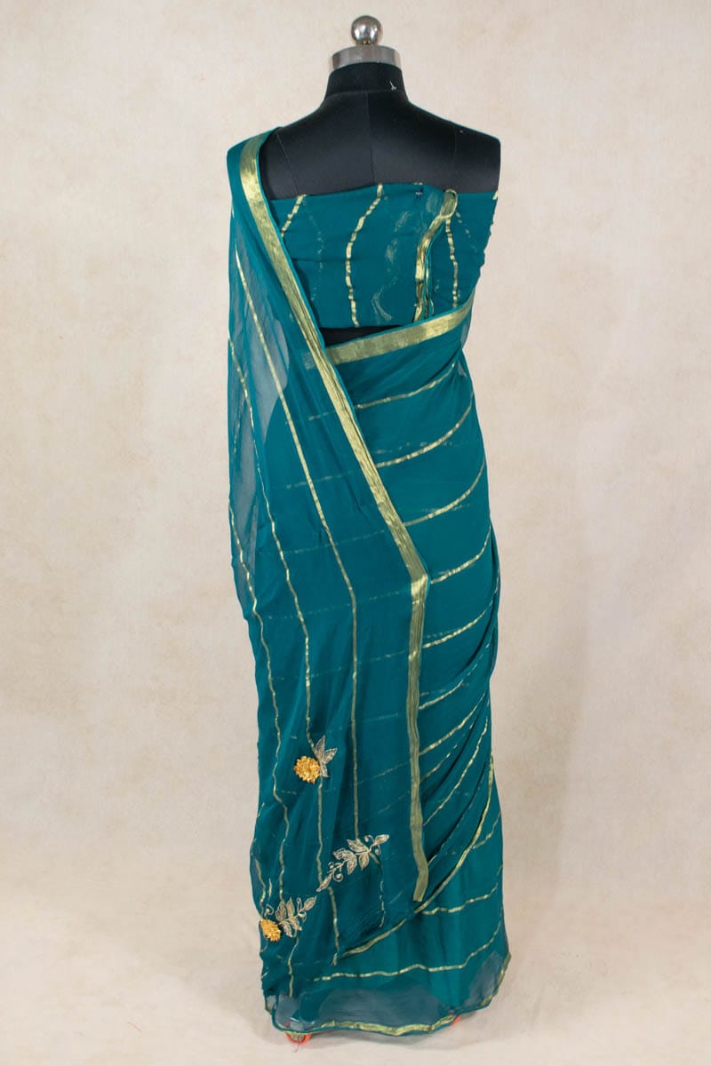 Pure Georgette Bandhani Saree with Printed Zari Lines - KANHASAREE