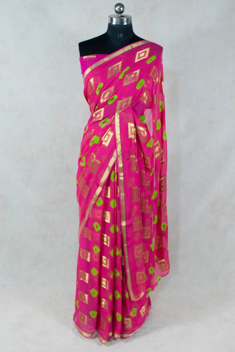 Georgette Bandhani Saree with Zari Box - KANHASAREE
