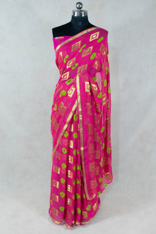 Georgette Bandhani Saree with Zari Box - KANHASAREE