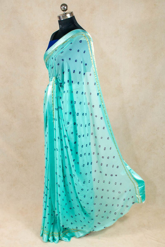 Pure Georgette Satin Patta Bandhani Printed Saree - Kanhasarees by ksds