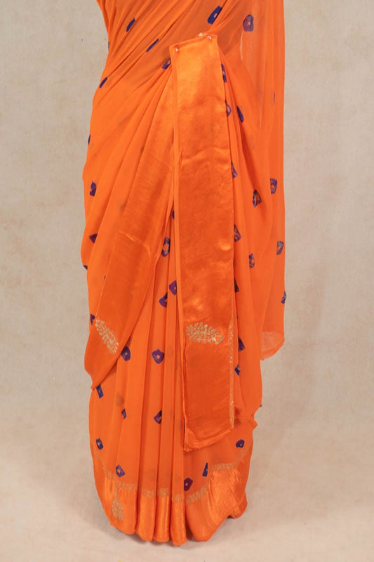 Elegant Pure Georgette Bandhani Saree with Hand Pittan Work and Satin Patta Border by KSDS - Kanhasarees by ksds