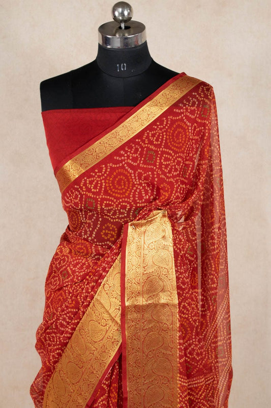 Elegant Bandhani Georgette Saree with Zari Border - Kanhasarees by ksds