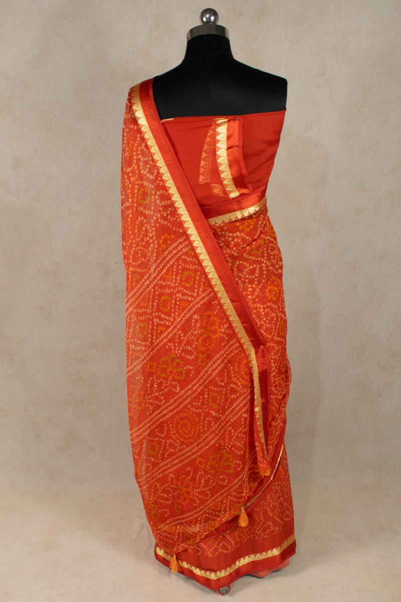 Elegant Chiffon Zari Border Bandhani Saree - KANHASAREE