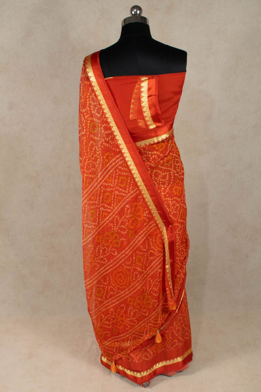 Elegant Chiffon Zari Border Bandhani Saree - Kanhasarees by ksds