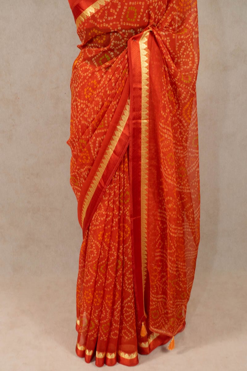 Elegant Chiffon Zari Border Bandhani Saree - KANHASAREE