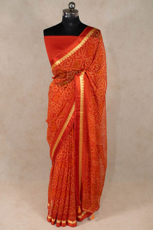 Elegant Chiffon Zari Border Bandhani Saree - KANHASAREE