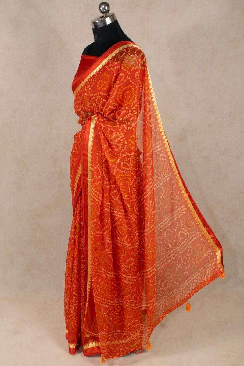 Elegant Chiffon Zari Border Bandhani Saree - KANHASAREE