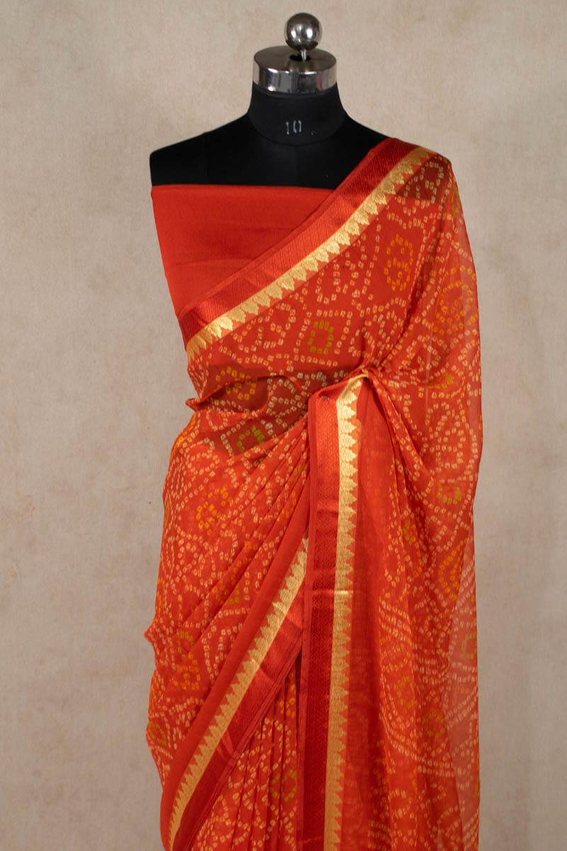 Elegant Chiffon Zari Border Bandhani Saree - KANHASAREE