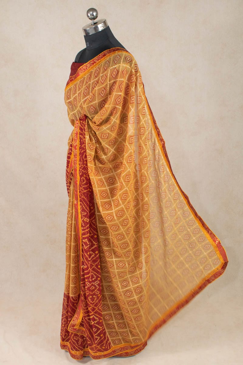 Radiant Rajasthani Beauty - Pure Georgette Bandhani Saree - KANHASAREE