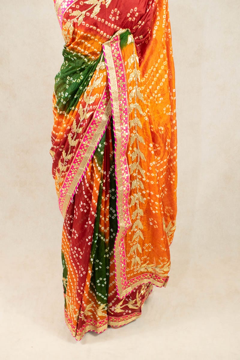Art Silk Bandhani Gota Work Saree with Hand Tie & Dye - KSDS - KANHASAREE